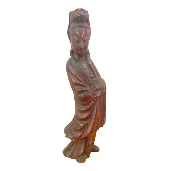 Vintage Chinese Boxwood Huangyang Wood Carving Figurine Kwan Yin - Picture 1 of 6
